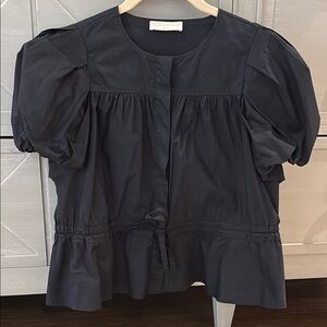 Ulla Johnson Black Puff Sleeve Peplum Tie Waist Top